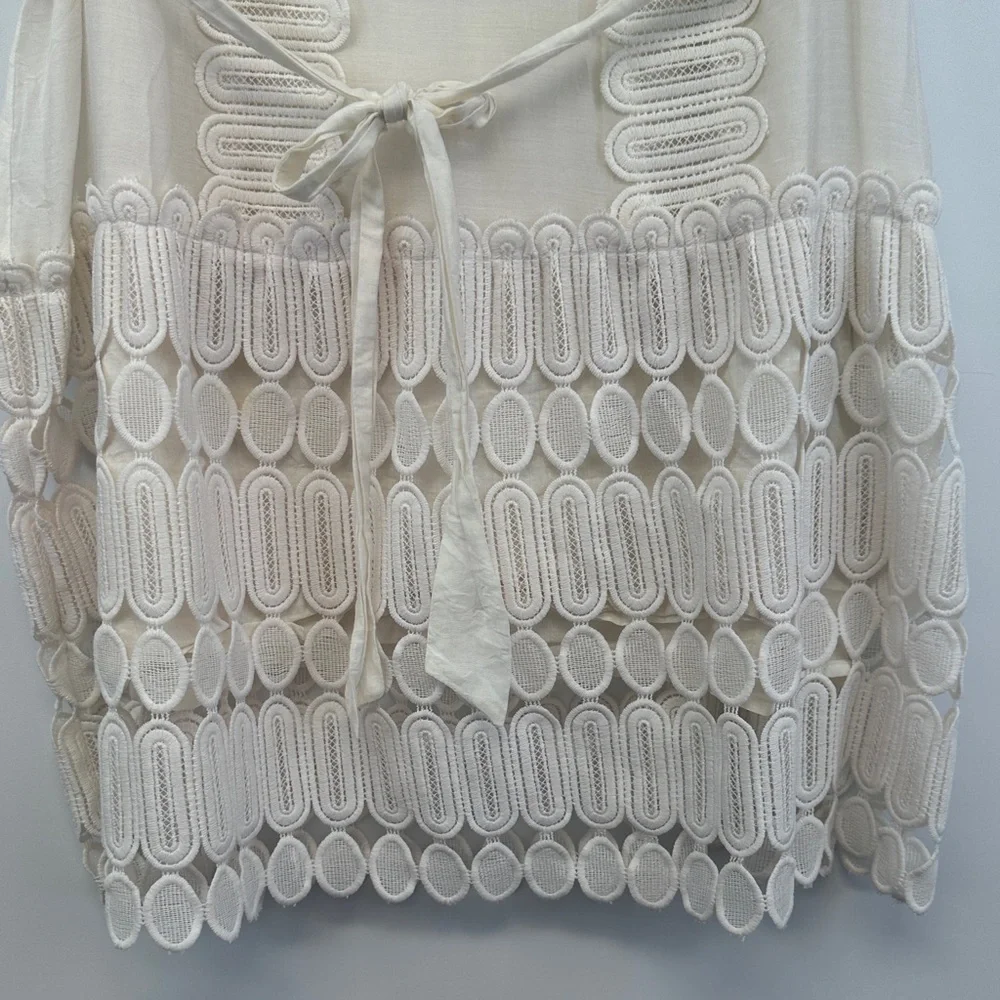 Gracia Cream Lace Panel Silk Blend Sleeveless Mini Dress Boho Romantic L